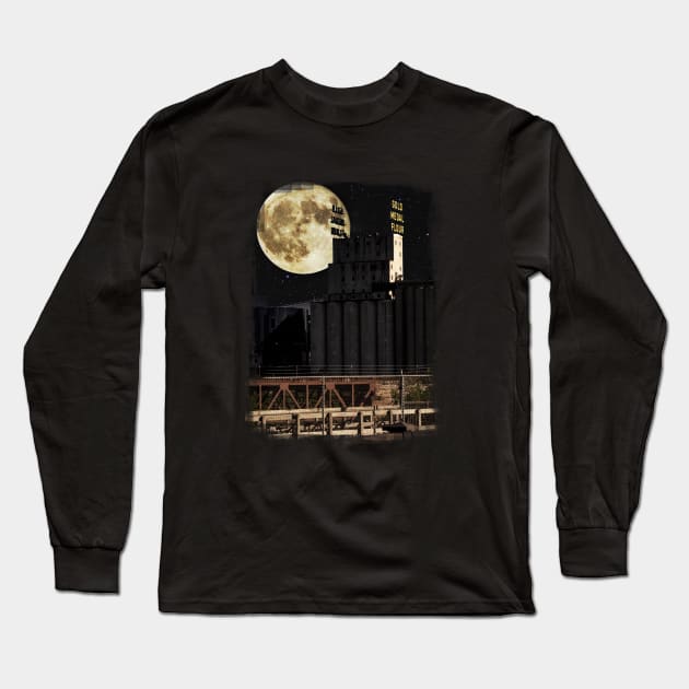 Minneapolis Minnesota Architecture and Full Moon Long Sleeve T-Shirt by tonylonder